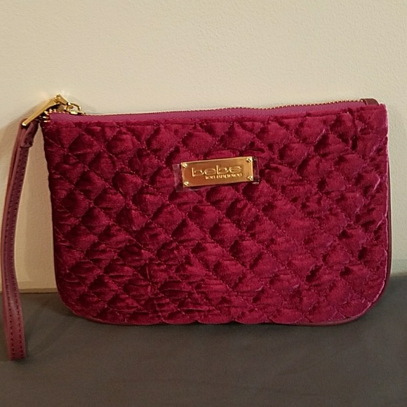 bebe Handbags - NEW bebe Magenta Danielle Top Zip Velvet Wristlet